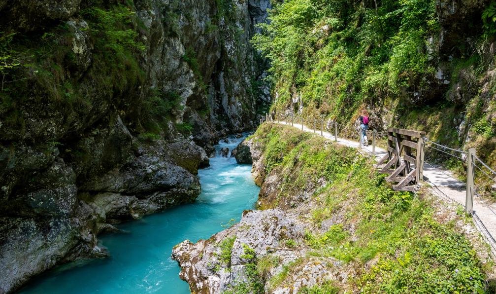 Posavec - Miroslav  - stock.adobe.com - Randonneuse dans les gorges de la rivière Soca, près de la ville de Tolmin, Slovénie - Des Alpes Juliennes à l'Adriatique - 3