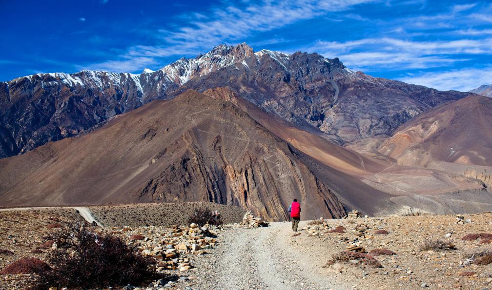 Zzvet - Adobe stock - Promeneur sur la route entre Muktinath et Jomsom, Mustang, Népal - Royaume du Mustang et Lo Manthang - 6