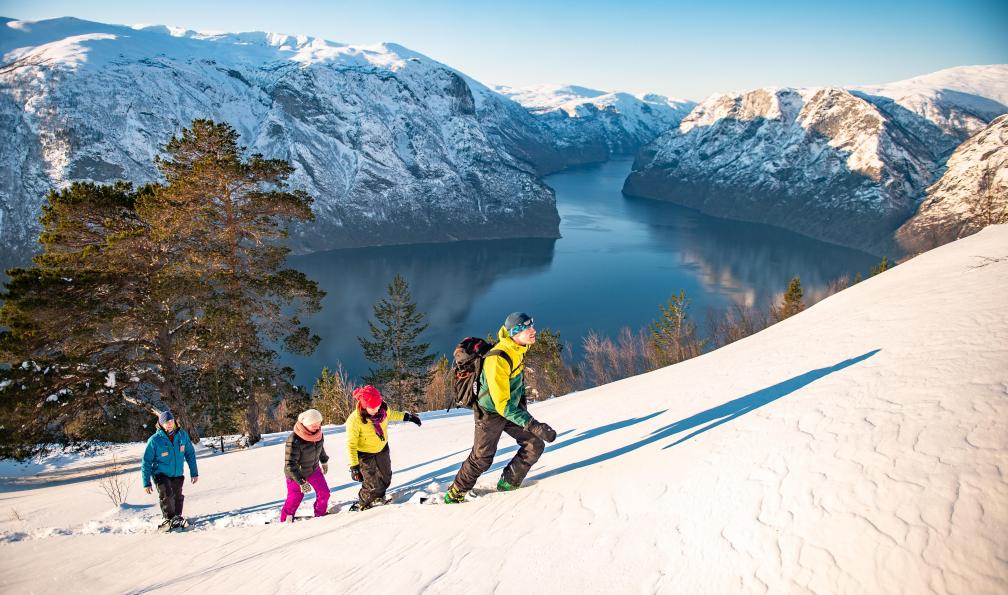 Hjørnevik - Sverre - Norway's Best AS - Groupe en raquettes marchant dans la neige dans les fjords de Norvège en hiver - Un hiver au coeur des fjords norvégiens - 5