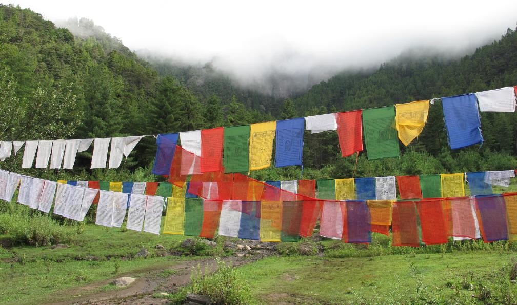 Chung_PhotoStory  -  Istock -  Drapeaux de prière Bouddhiste sur la route du Nid du Tigre;Bhoutan - Voyage photo avec Mario Colonel: le Bhoutan  - 7