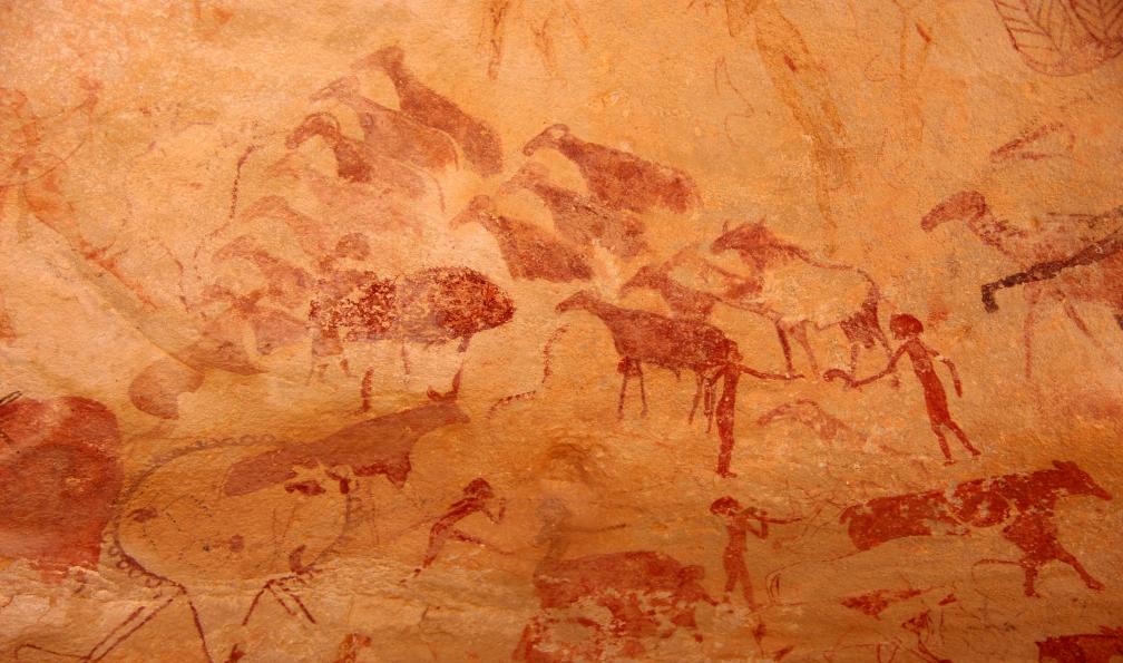 Peinture rupestre de la cérémonie Peul, Jabaren, tassili n'Ajjer, Algérie. - Traversée du Tassili N'ajjer - 3
