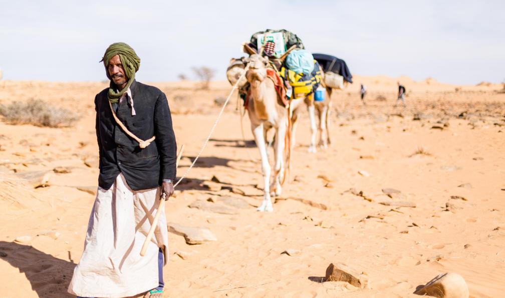 Christophe Levet -  Homme mauritanien et Caravane de dromadaires, Mauritanie - La grande traversée Adrar-Tagant - 7