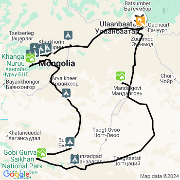 Itinéraire Grand trek du Khangai et désert de Gobi
