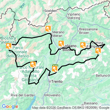 Itinéraire Le grand tour des Dolomites à vélo