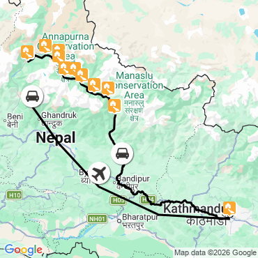 Itinéraire Le tour des Annapurnas