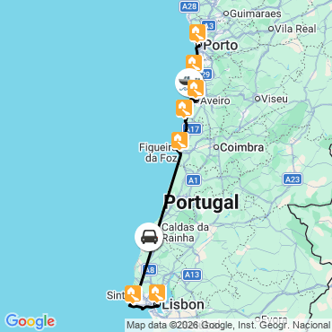 Itinéraire De Porto à Lisbonne à vélo