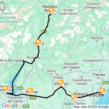 Itinéraire Bolzano-Venise à vélo et rives du lac de Garde