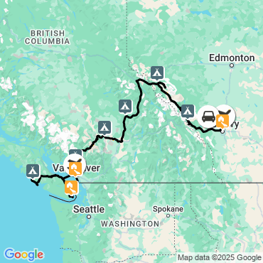Itinéraire Des Rocheuses à l'île de Vancouver