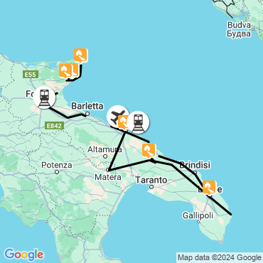 Itinéraire Les Pouilles du nord au sud