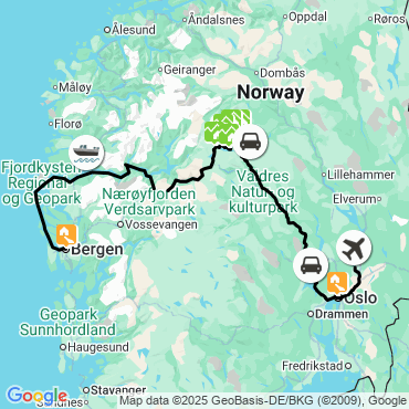 Itinéraire Des montagnes du Jotunheimen au Sogneford